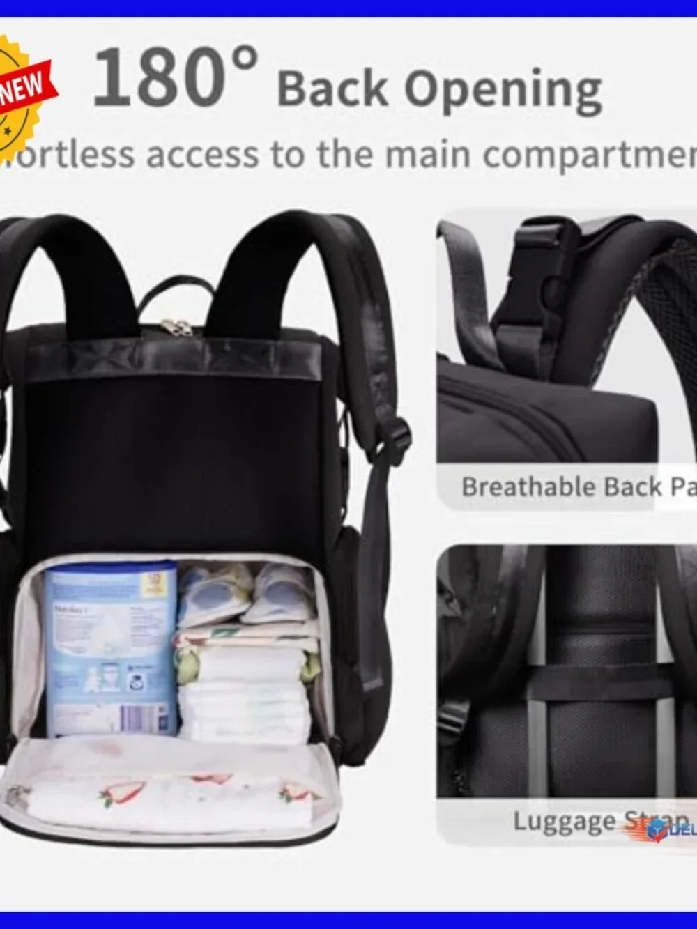 Large Waterproof Neoprene Diaper Backpack with Insulated Pockets Changing Pad